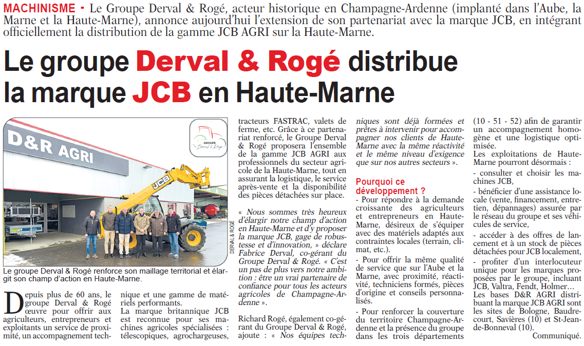article avenir agricole et rural D&R AGRI JCB Haute-Marne